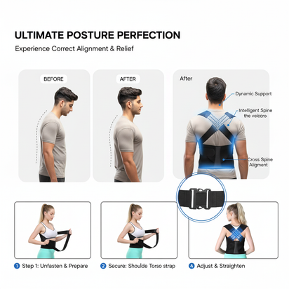 TruVibe™ Back Posture Corrector Belt - Adjustable Shoulder Support Brace for Pain Relief | Men & Women